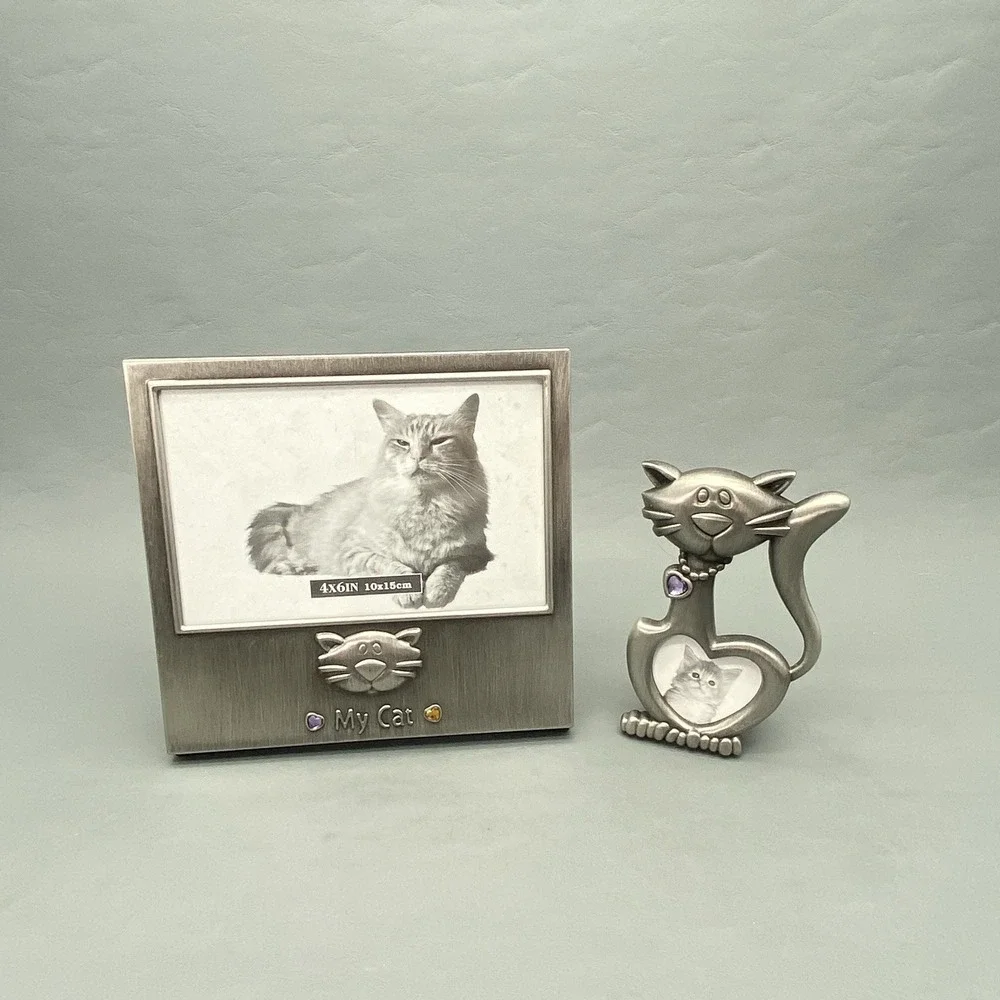 Pewter Metal My Cat Picture Frame Lot 4x6 Tabletop Pet Memorial Keepsake